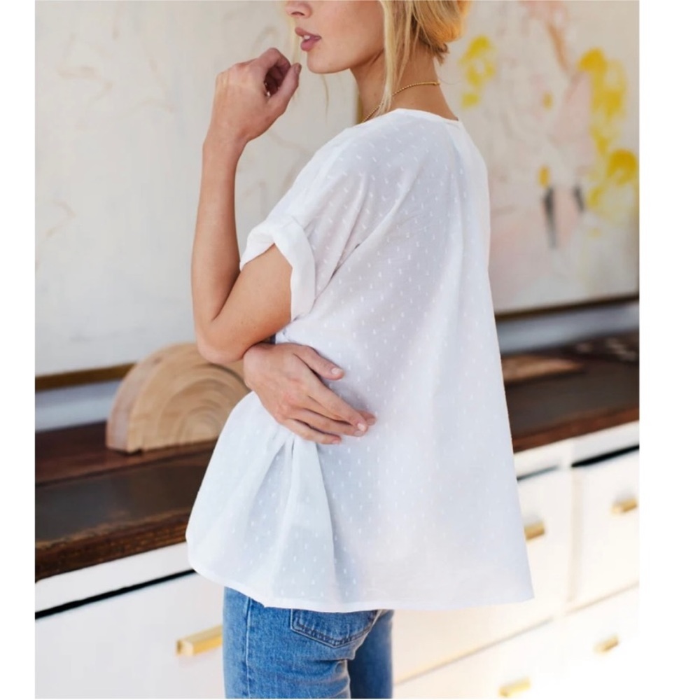 Emerson Fry White Swiss Dot Short Sleeve Button Front Blouse - Picture 2 of 6